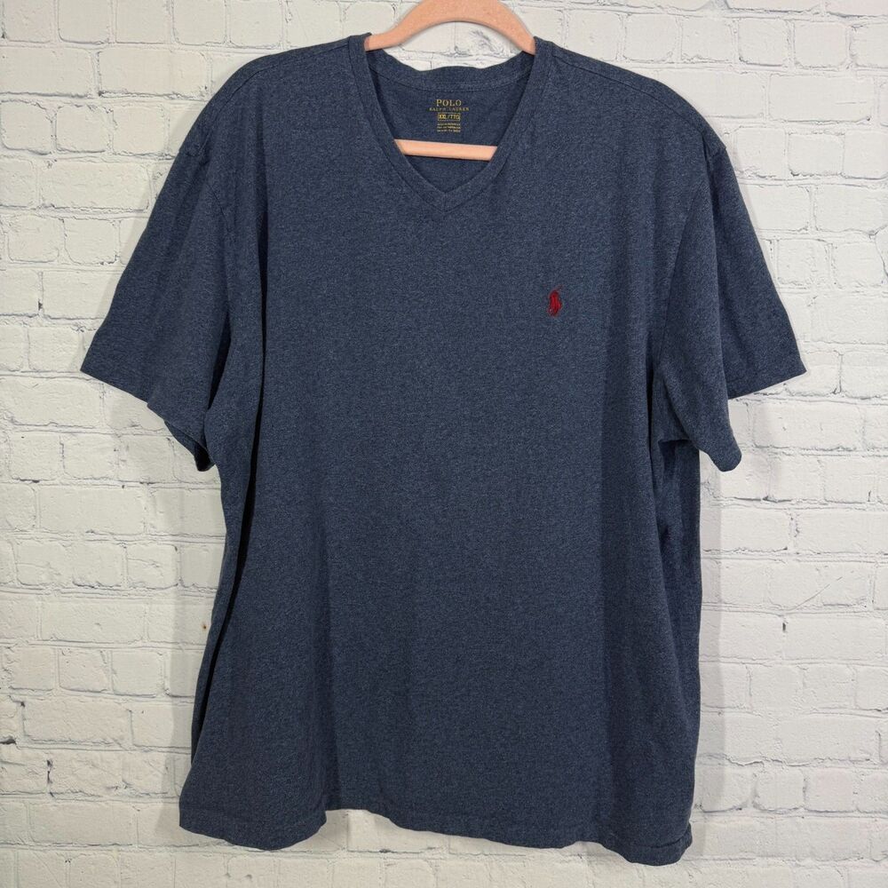 Polo Ralph Lauren Short Sleeve Tee Shirt Men XXL Black Blue Pony Knit V Neck